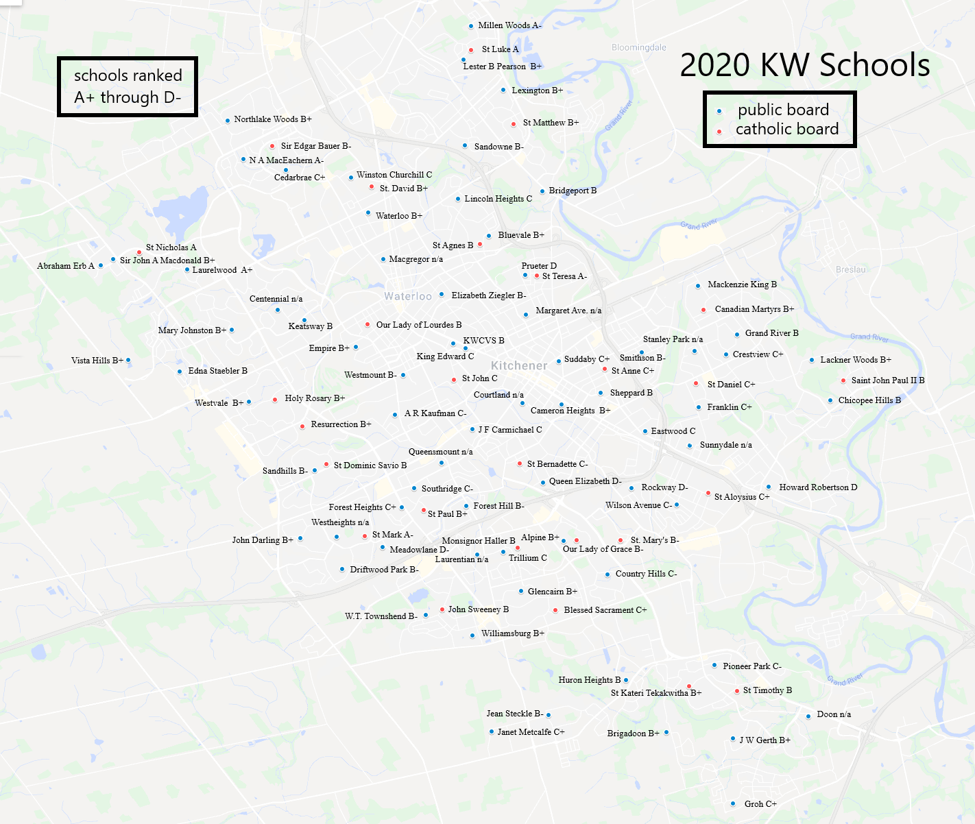 Kitchener Waterloo schools map